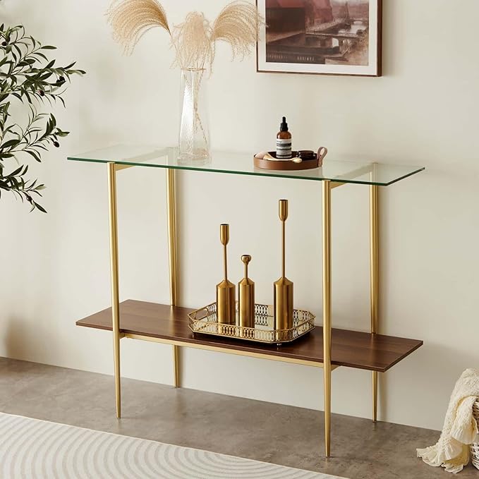 LumFurn Glass Console Table for Living Room, Foyer & Entrance, 2-Tiers