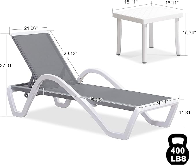 PURPLE LEAF Patio Chaise Lounge Chair Set Outside Aluminum Plastic Stackable