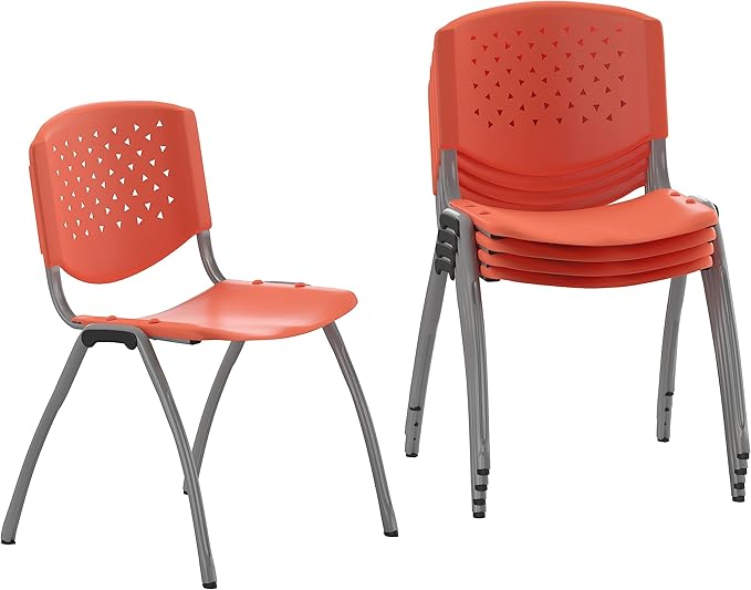 Flash Furniture HERCULES -5 Pack 880 lb. Capacity Orange Plastic Stack Chair |