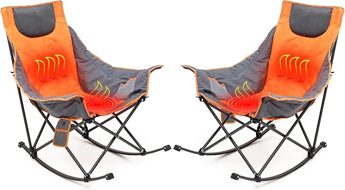 SUNNYFEEL Oversized Heated Rocking Camping Chair 2 Pack, Fully Padded Patio