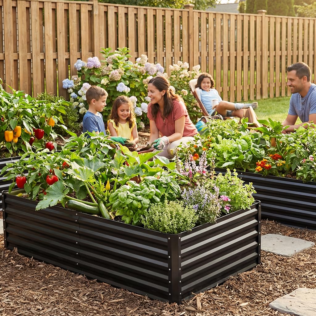 COMHOMA Raised Garden Bed 6x3x2ft,Galvanized Metal Planter Box Kit for Outdoor Gardening,Large Vegetable Flower Growing Beds with Gloves Tools,Black