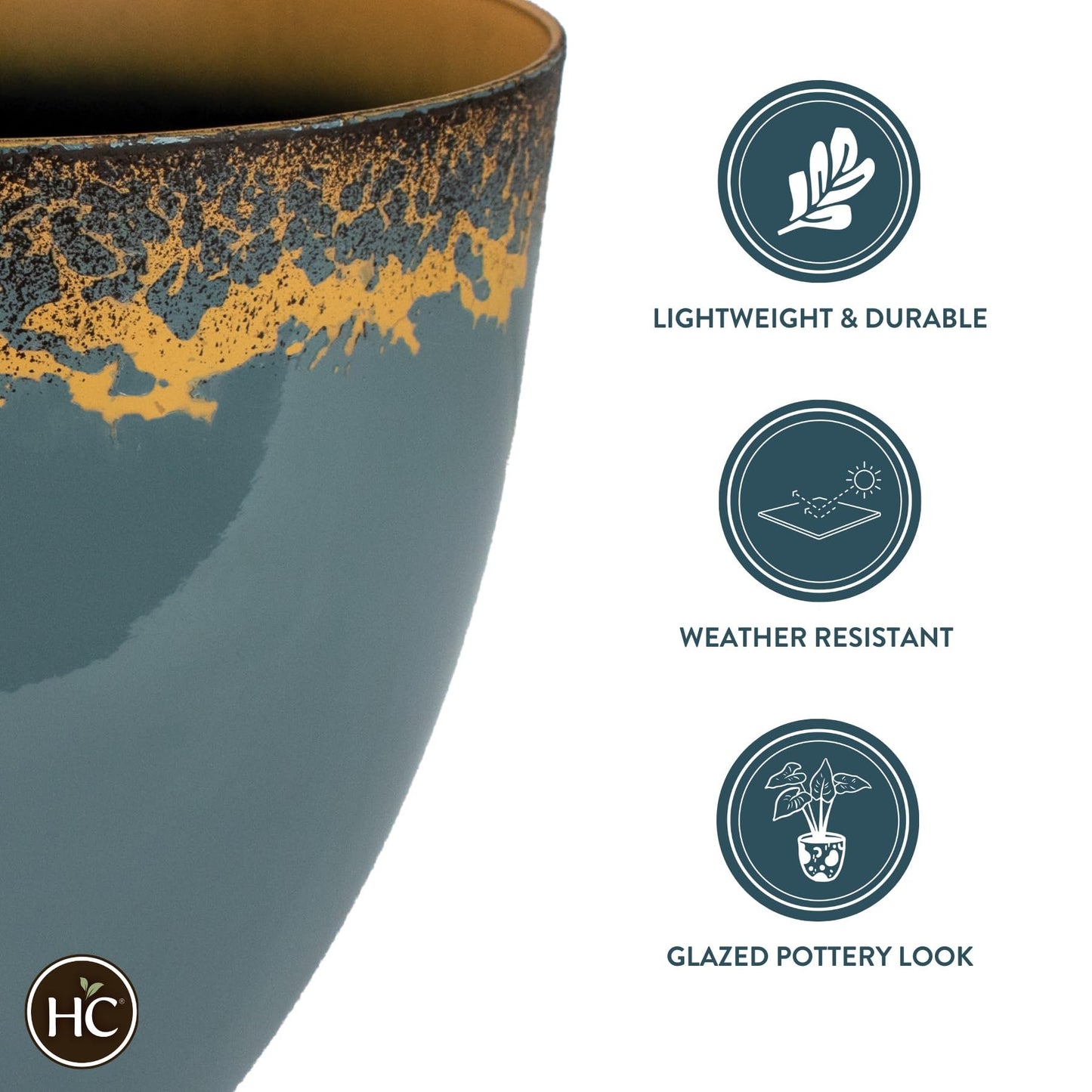 The HC Companies 11.5 Inch Seabrook Decorative Round Planter - Lightweight Premium Resin Plant Pot with a Ceramic Look for Indoor Outdoor Use, Slate Blue