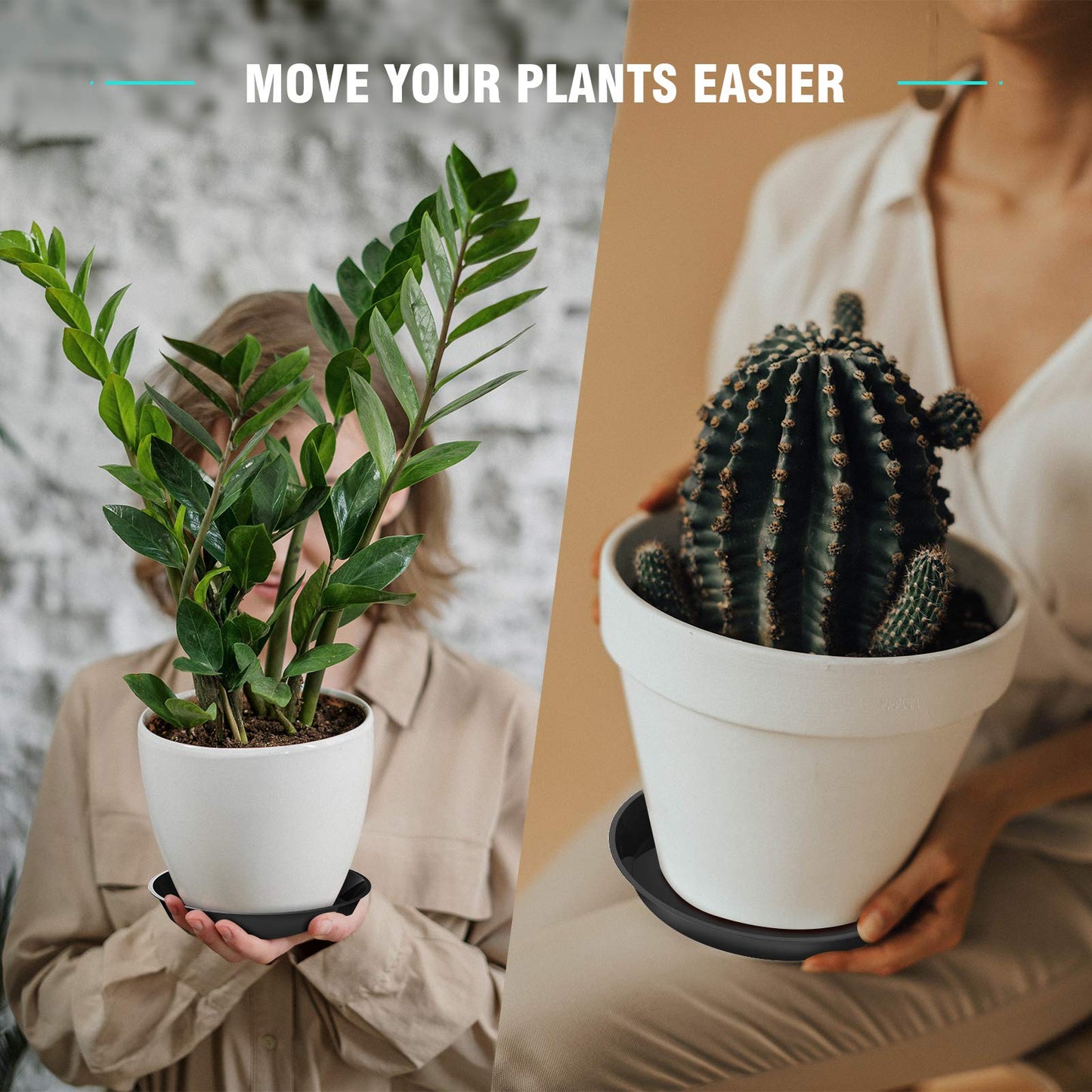 DUNPUTE 6 Pack Plant Saucer 4 6 8 10 12 14 16 18 20 22 Inch Plastic Plant Tray, Sturdy and Durable Flower Pot Container Accessories Plant Pot Saucers for Indoor and Outdoor (10 Inch, Black)