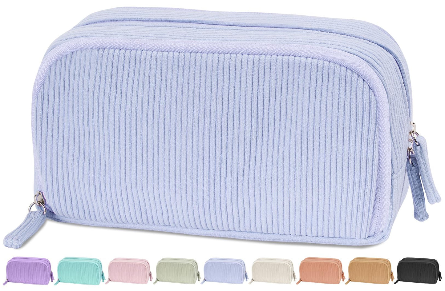 Sooez Big Capacity Pencil Case Pen Pouch, Soft Corduroy Pencil Bag with 3 Compartment, Multiple Pockets, Sturdy Zipper, Cute School Supplies Pen Bag Organizer For Teen Girls College, Blue