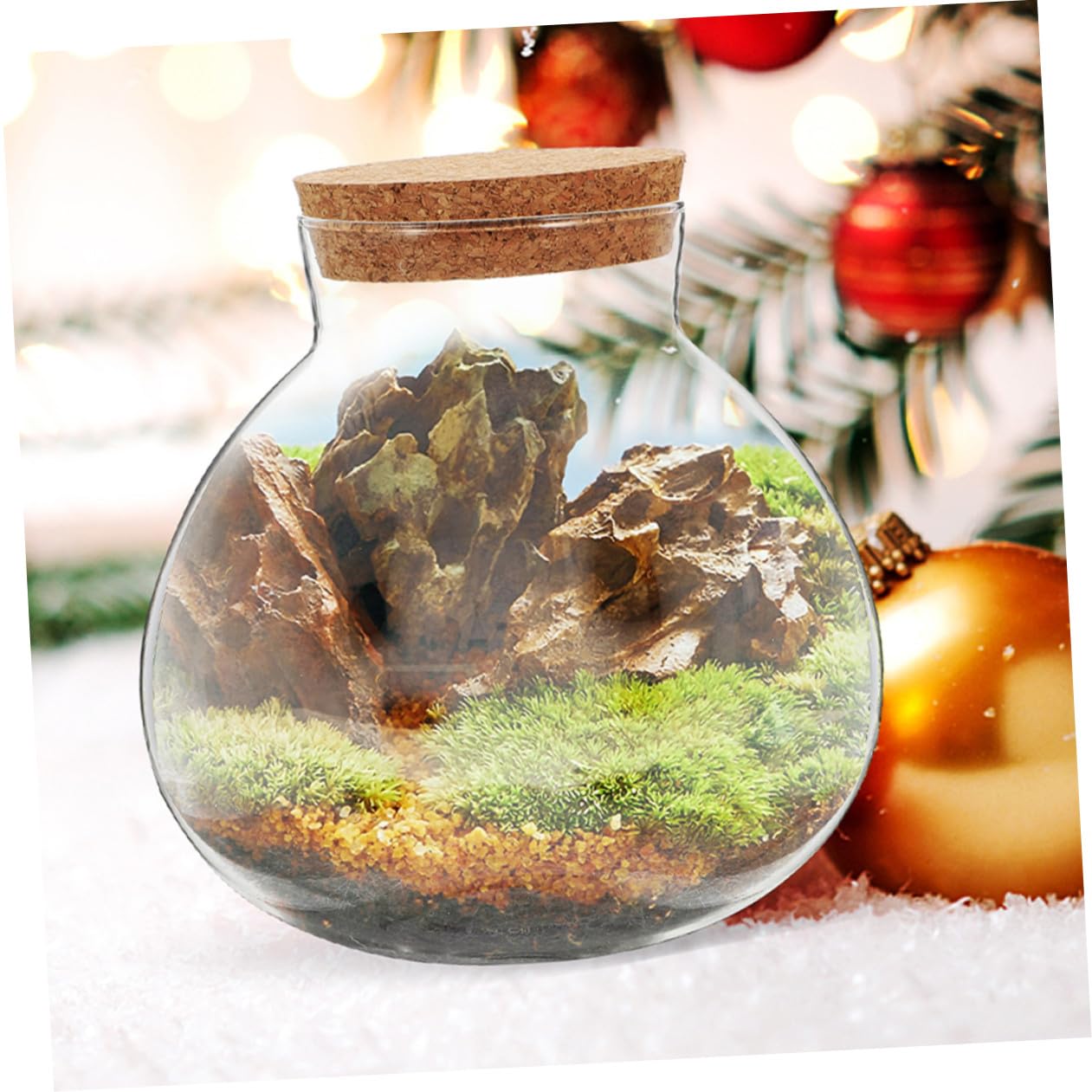 Toyvian Microlandscape Ecological Bottle Cork Stopper Round Glass Terrarium Holder for Moss Plants Decorative DIY Landscape Planter Container for Home and Office