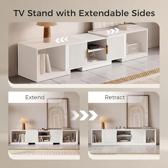 IRONCK TV Stand for 55-80 Inches TVs, Extendable Corner Entertainment Center