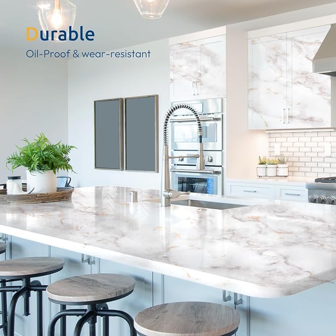 rabbitgoo Glossy Marble Contact Paper Peel and Stick Wallpaper 23.6" X 196.8"
