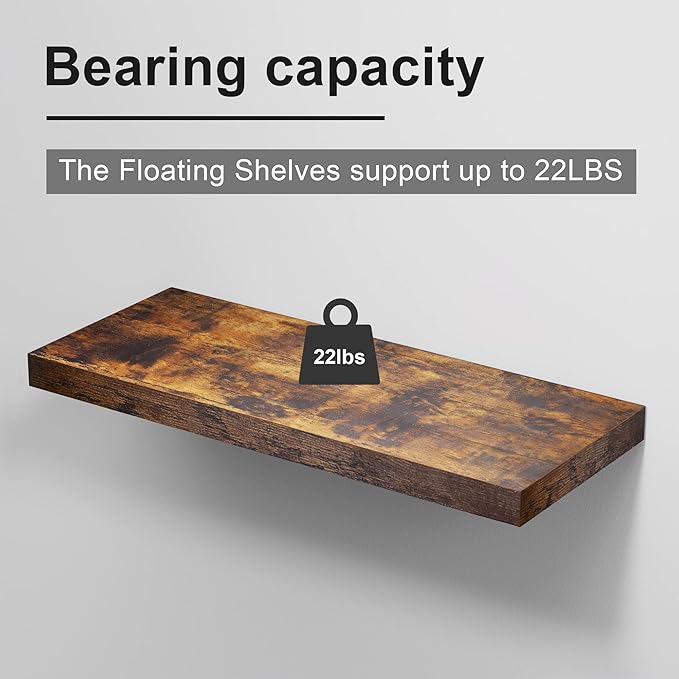Rustic Brown Floating Shelves for Wall，24in Wall Mounted Display Ledge Shelves