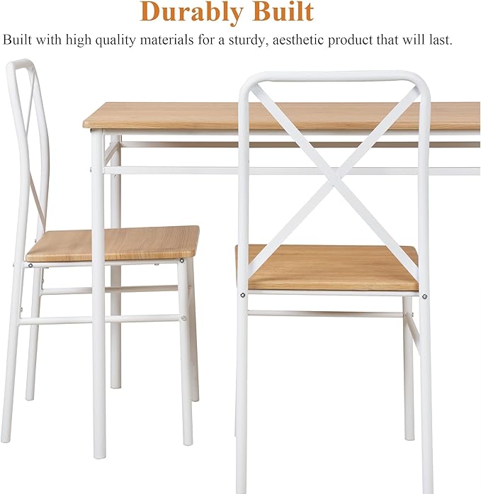 VECELO Dining Table Set for 4, 5-Piece Wood Kitchen Table