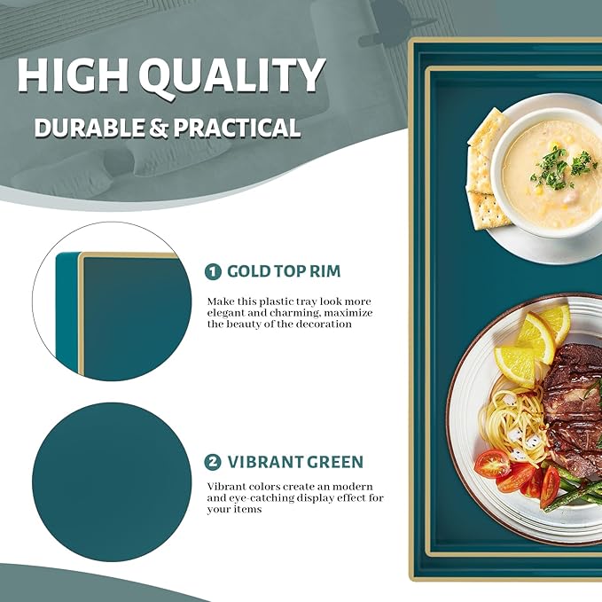 MAONAME Green Serving Tray Set of 2, Plastic Decorative Tray