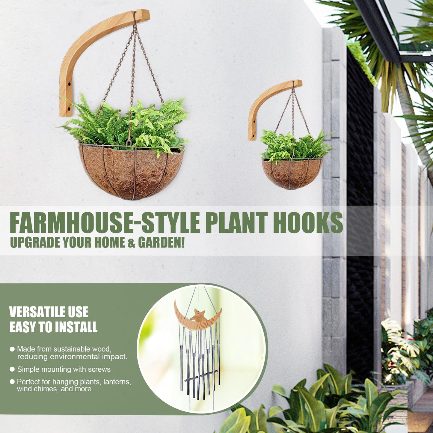 HCDHAKN Wooden Plant Hanger, Plant Hooks for Hanging Baskets 2 Pcs, Wooden Hanging Baskets, 8.7 Inches, Perfect for Flower Pots, Lanterns, Wind Chimes, Lamp Decorations, and Garden Ornaments