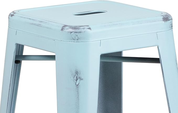Flash Furniture Kai Commercial Grade 30" High Backless Distressed Green-Blue