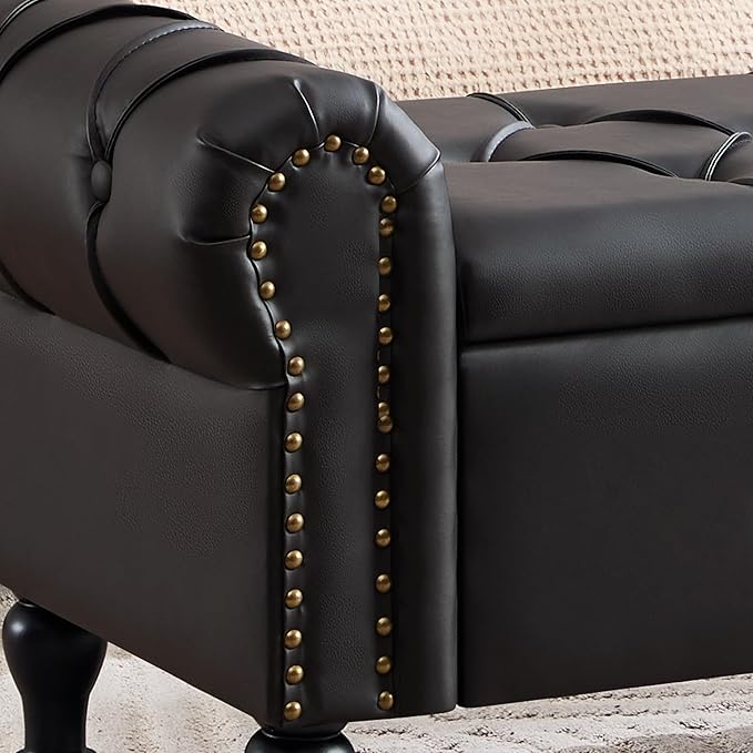 Storage Bench for Bedroom, Faux Leather 51" End of Bed Bench, Queen Size Bench