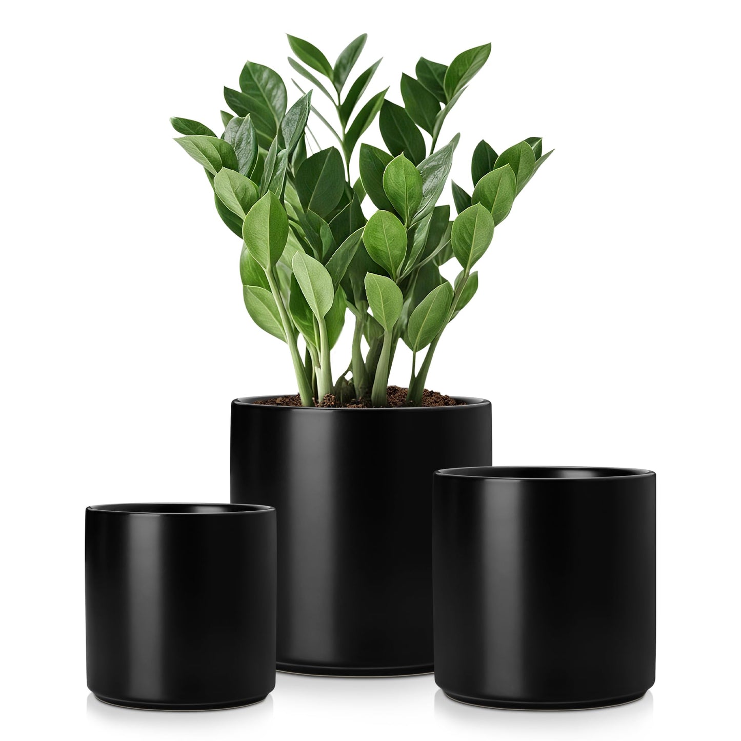 vancasso Ceramic Plant Pots, 4.25+5.25+6.25 Inch Planter Pot with Drainage Hole, Flower Pots for Indoor Outdoor Plants, Set of 3, Black