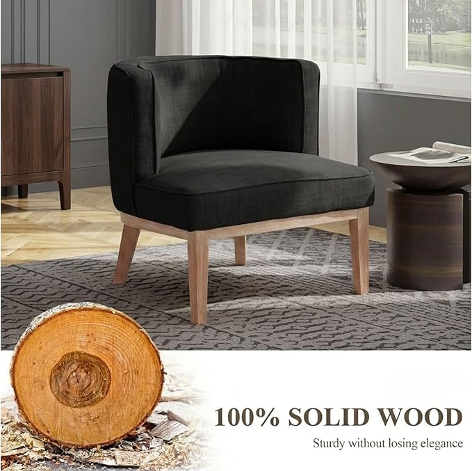 Gray Barrel Chair, Small Round Accent Chair, Comfy Linen Accent Chair