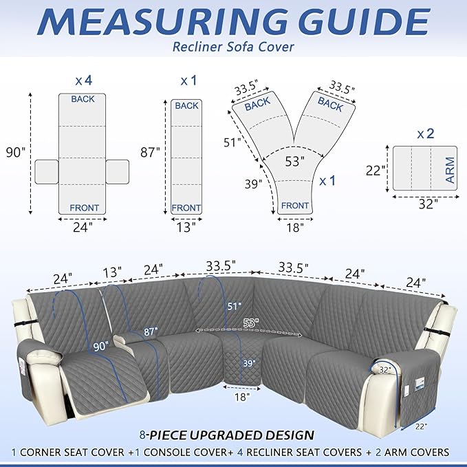 Arfntevss Recliner Sectional Couch Covers 1OO% Waterproof L Shape Sofa Cover
