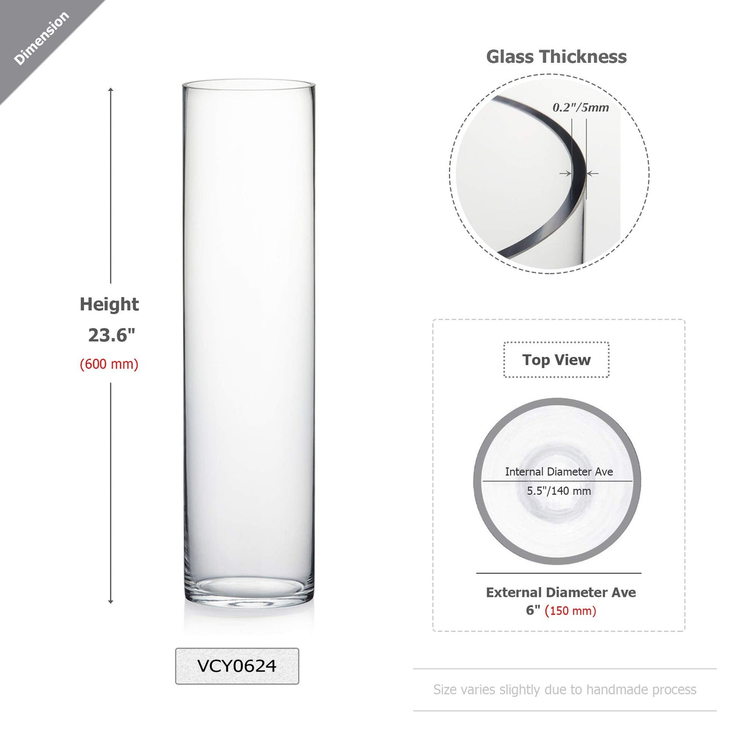 WGV Cylinder Vase Bulk, Width 6", Height 24", Clear Tall Glass Container Terrarium Candle Holder for Wedding Centerpiece, Party Event, Home Office Decor, 6 Pieces
