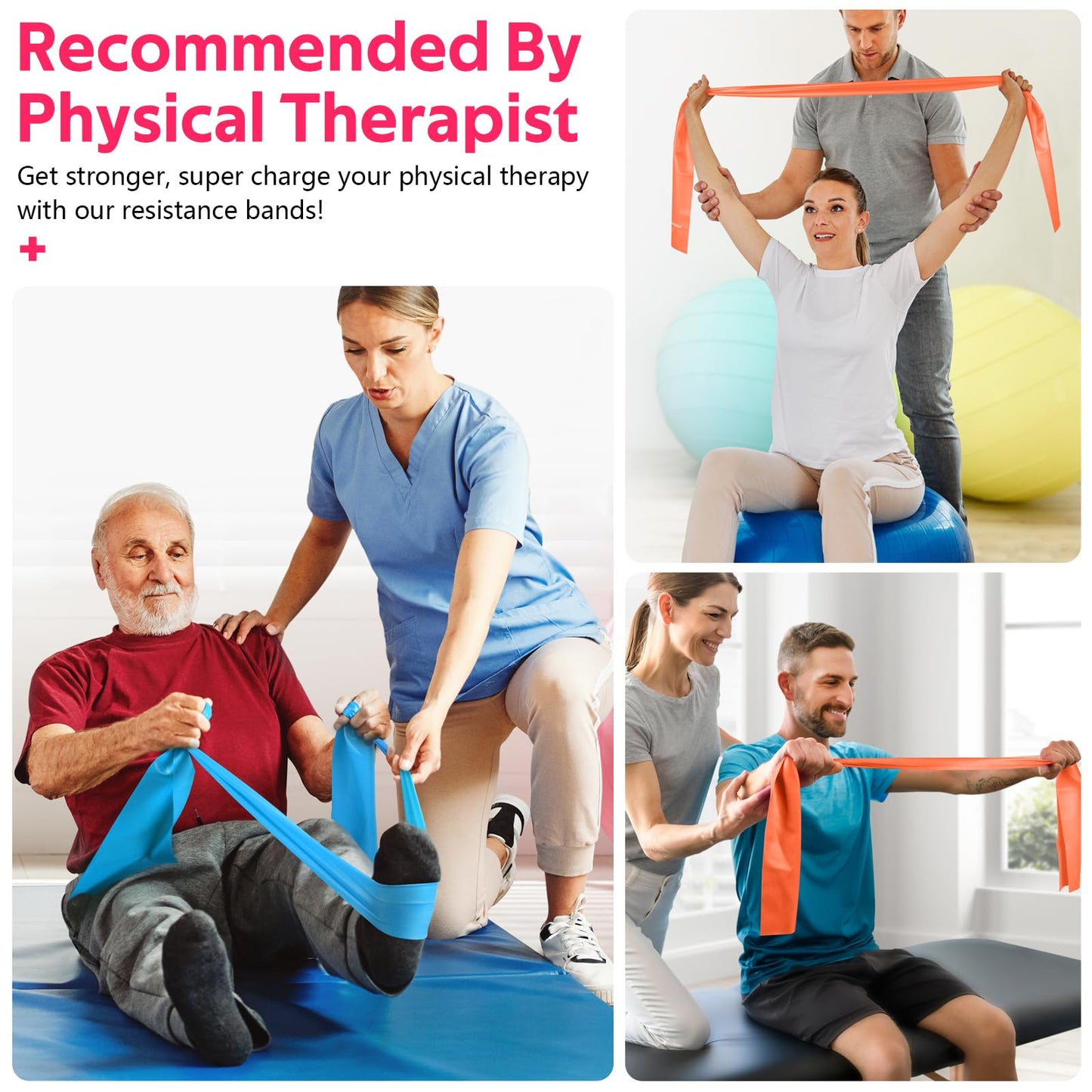 Resistance Bands for Working Out, Exercise Bands for Physical Therapy, Stretch, Recovery, Pilates, Rehab, Strength Training and Yoga Starter Set