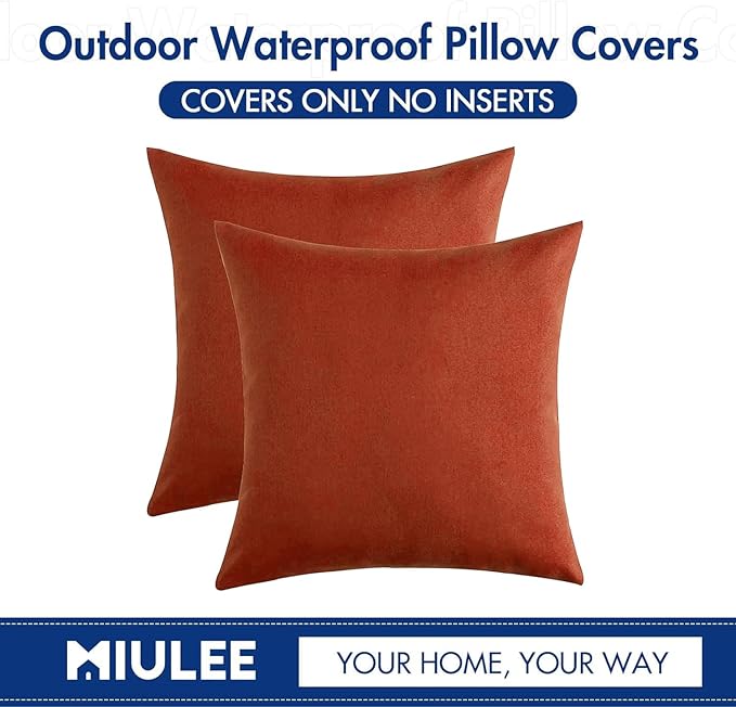 MIULEE Pack of 2 Decorative Outdoor Solid Waterproof Throw Pillow Covers Faux