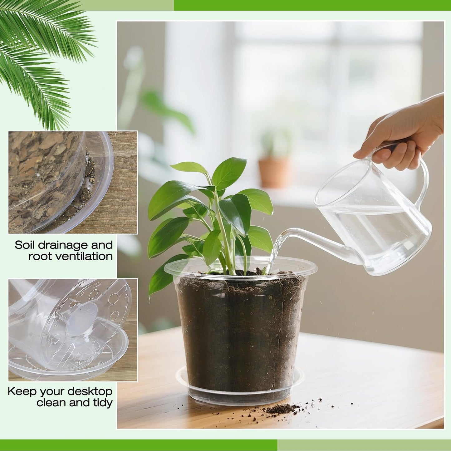 FUOAUYK 5 Inch Clear Nursery Pots with Drainage Trays, 15 Pack Plastic Pots for Plants, Clear Pot for Seed Starting, Transplanting, Succulents, and Indoor Gardening (5 inch)