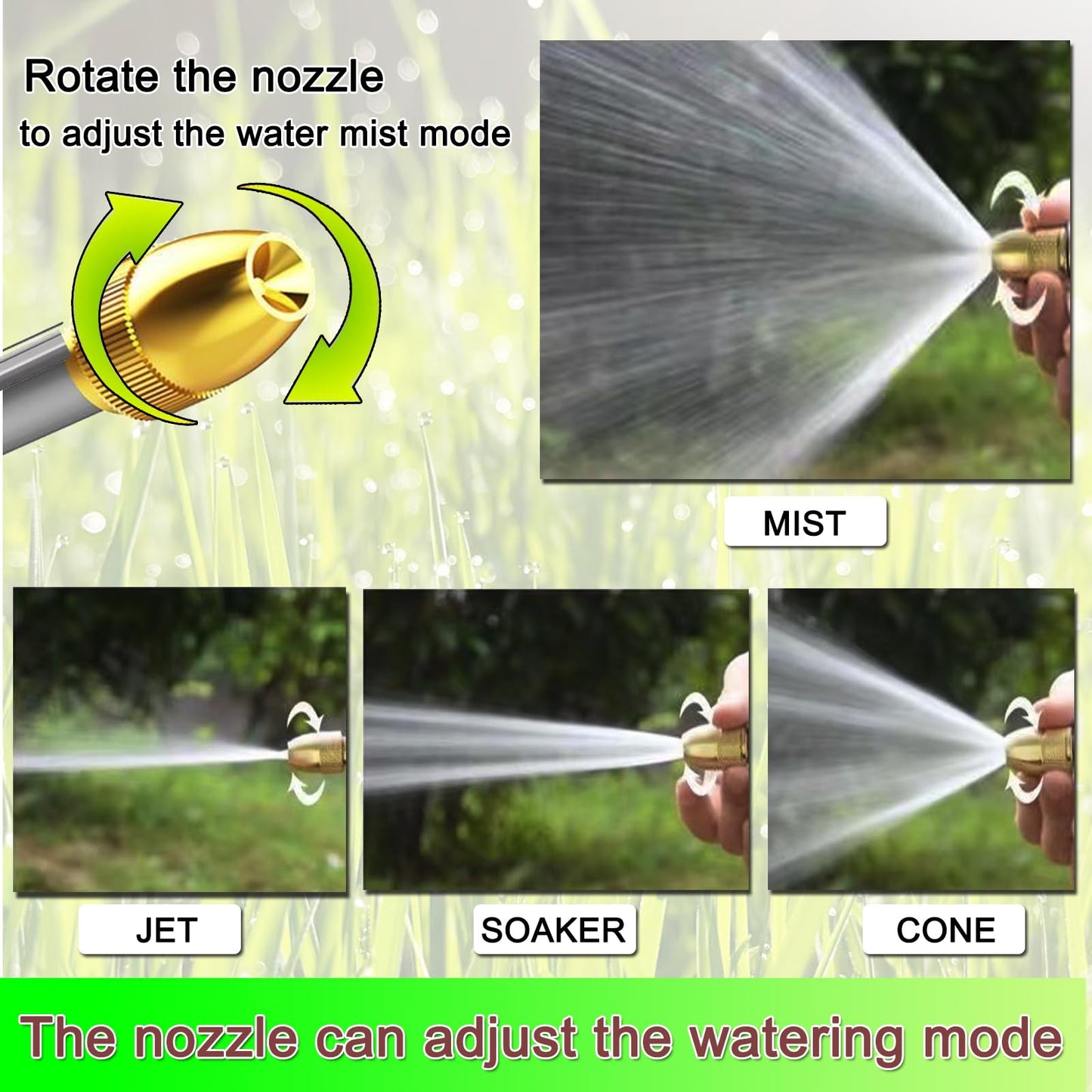 VNEIRSHAH Heavy garden hose nozzle - adjustable spray mode high-pressure rotary spray gun, brass nozzle, anti slip grip and quick connector, suitable for lawn, plants, car washing, pets