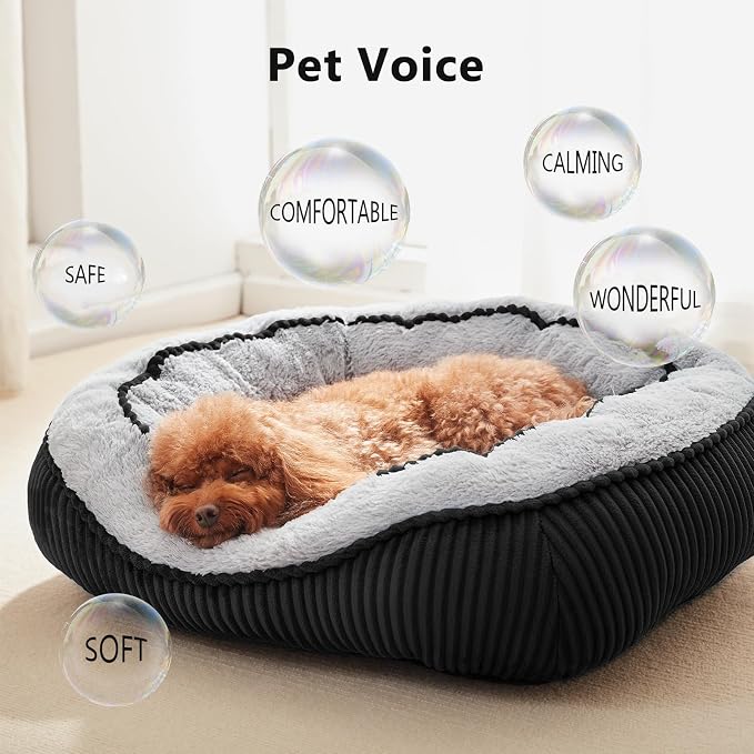 Dog Beds for Small Medium Large Dogs & Cats. Washable Pet Bed, Orthopedic Dog Sofa Bed, Soft Calming Sleeping Warming Puppy Bed (Black, Medium-(25’’x 21’’x 8’’))