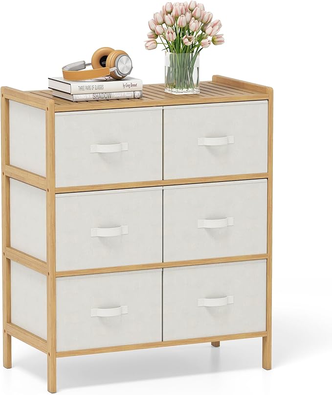 Giantex 6-Drawer Dresser for Bedroom, Bamboo Storage Tower