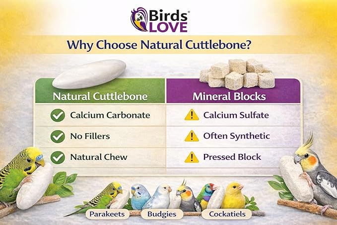 Birds LOVE 7.5-8" Cuttlebones for Birds – 100% Natural Sun-Dried Calcium & Beak Conditioning Supplement for Parakeets, Budgies, Cockatiels, Finches & Canaries – 4 lb with Holder – Made in Vietnam
