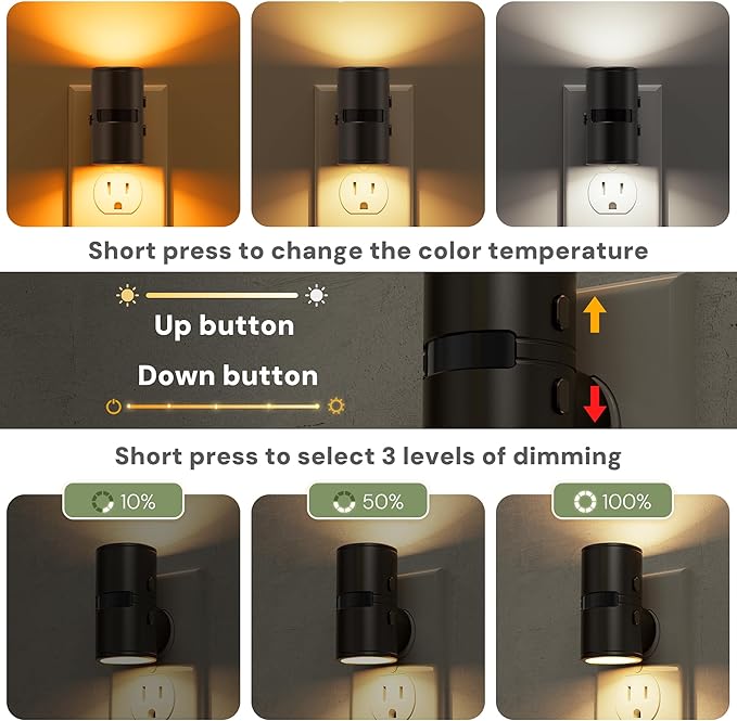 L LOHAS LED Motion Sensor Night Light, Mini Motion Activated Night Lights Plug into Wall, Rotating Motion Sensor Light Indoor, Amber-3000K-5000K, 10%-50%-100% Lumen, Hallway Bedroom Stairway, 4 Pack