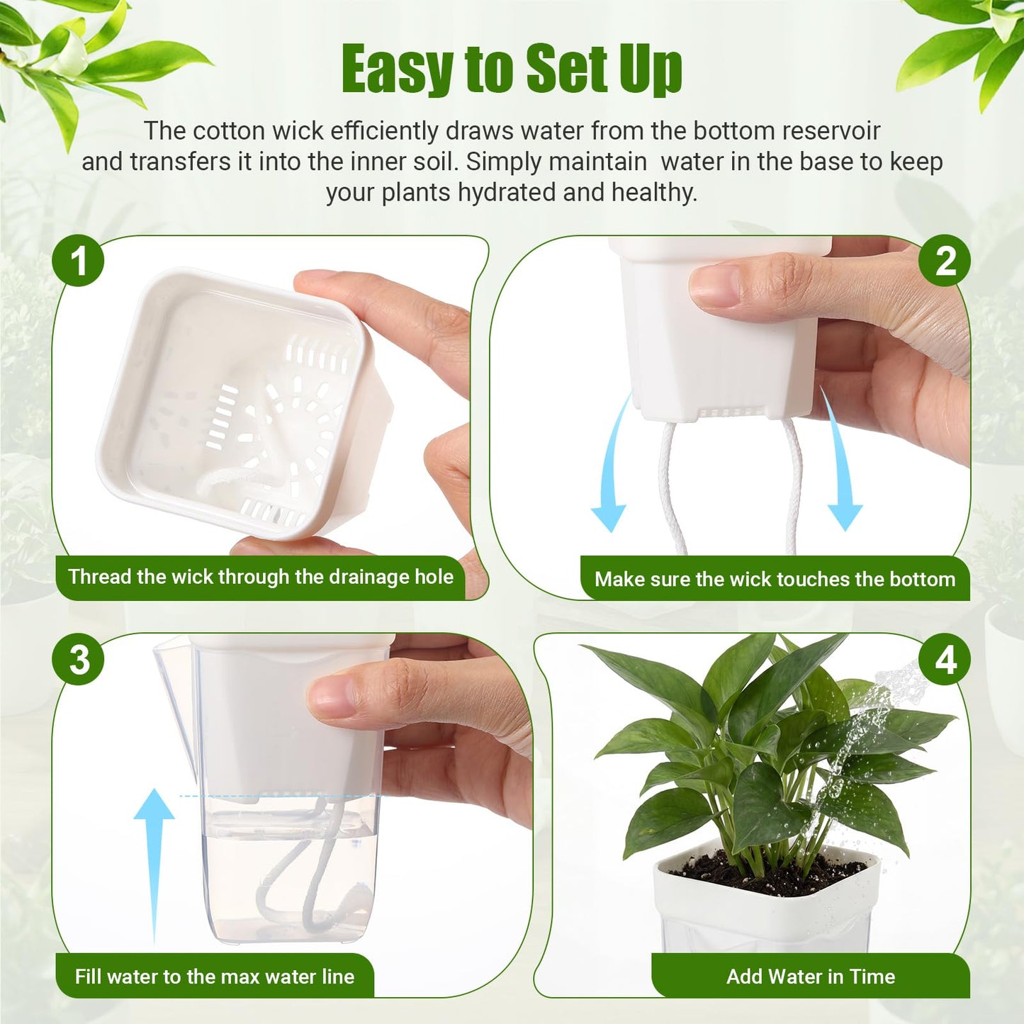 RimCereal 30 Pack 2.5" Small Self Watering Pots for Indoor Plants Clear Mini Self Watering Plant Pot with Water Level, Drainage Holes 30 Plastic Label 3 Planting Tools, Rope for Propagation Succulents