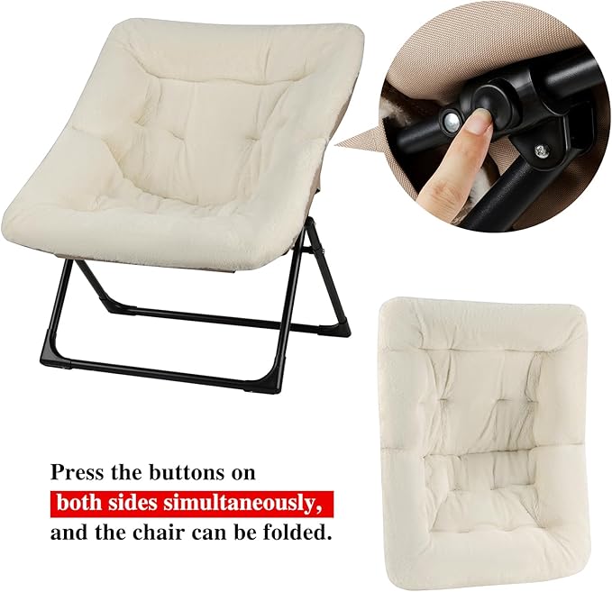 Comfy Saucer Chair for Adults, Soft Faux Fur Bedroom Chair, Accent Dorm Chairs