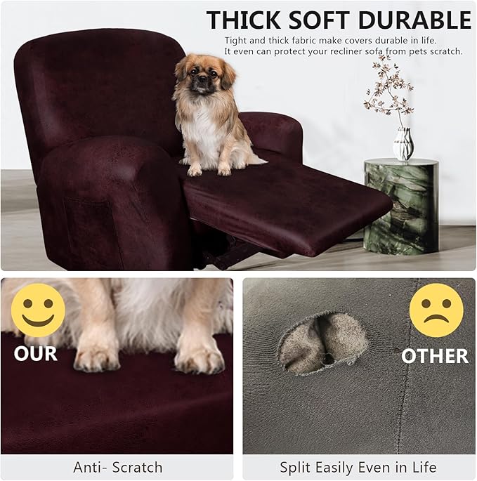 ANARACHON Leather Like Recliner Chair Covers Heavy Duty, 4 Pieces Recliner Cover