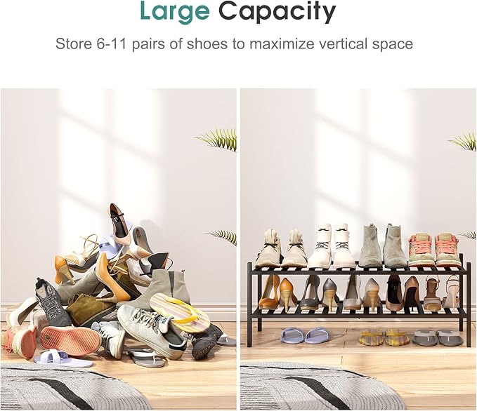 viewcare Black Shoe Rack, 2-Tier Long Shoe Rack