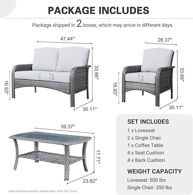 ovios 4-Piece Patio Furniture Set, Outdoor Wicker Sofa