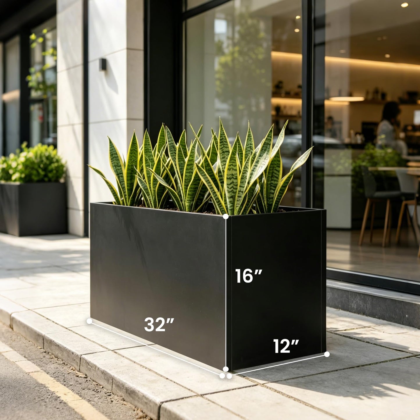 GZLVSOW Galvanized Steel Planter Black Metal Outdoor Planter 32" L x 12" W x 16" H Metal Heavy Planters Box Indoor & Outdoor, Commercial & Residential (32 x 12 x 16,Black)