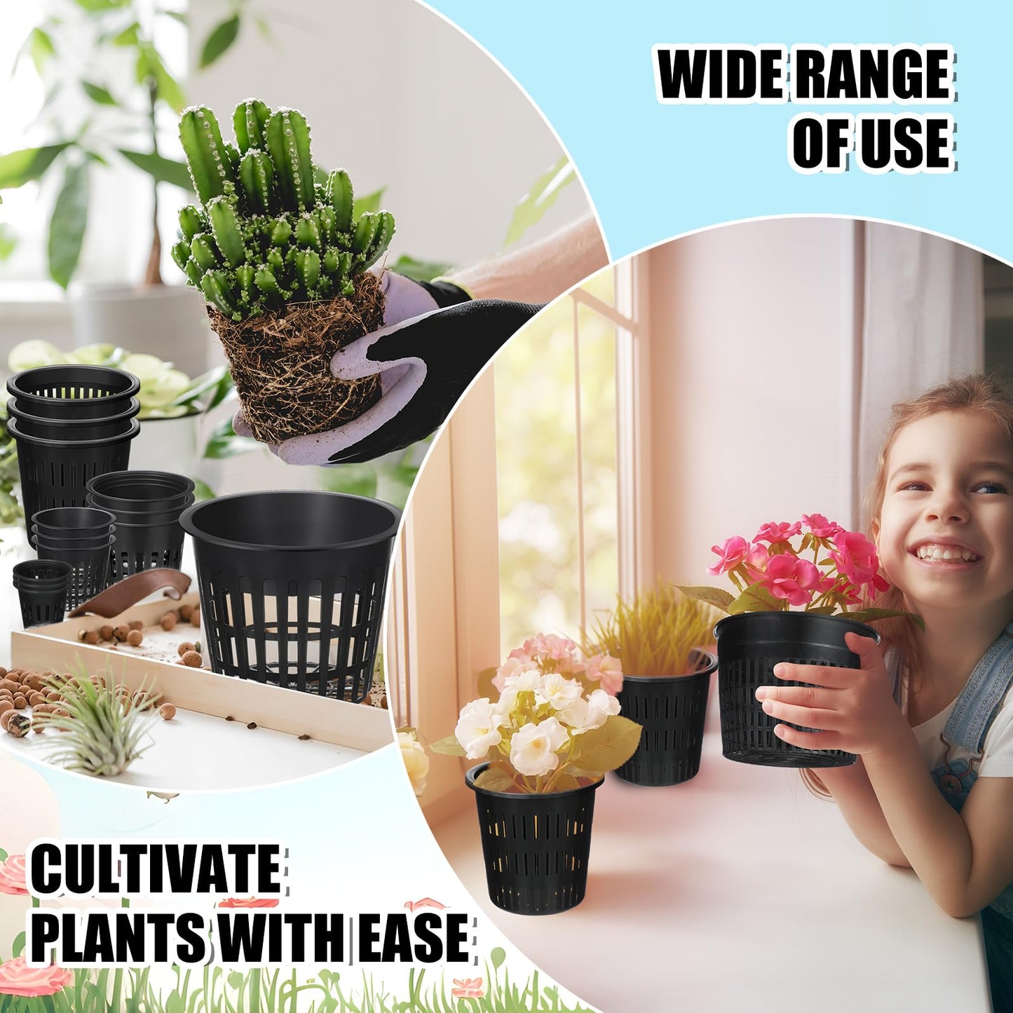 SiliFine 18 Pcs Orchid Pots Variety Size 2.3/3.3/3.9/4.3/4.9/6.1 Inch Black Net Pots Plastic Aquaponics Hydroponic Baskets Slotted Mesh Orchid Planter Container with Hole for Growing