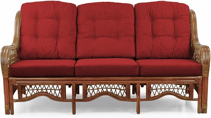 Malibu Lounge Set of 4: 2 Natural Rattan Wicker Chairs, Three-Seater Sofa