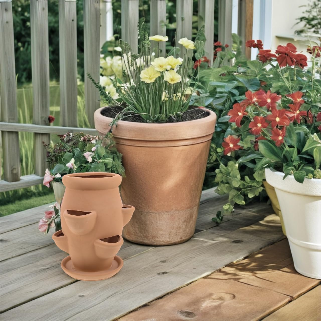 POPETPOP Strawberry Tower Planter : Multi Pocket Strawberry Terracotta Planter Pot Smart Plant Pot for Succulents Flowers, 7.47X5.89X5.89in