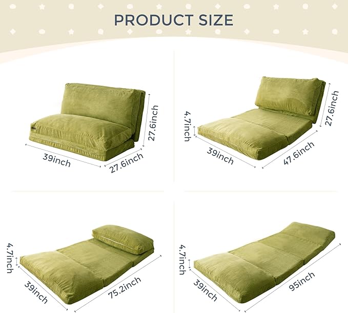 MAXYOYO Folding Sofa Bed, Extra Thick and Long Floor Sofa Convertible Sleeper