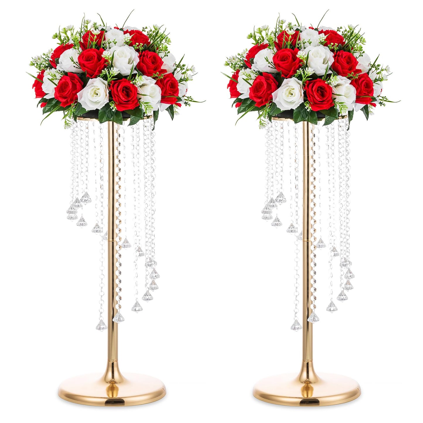 Nuptio 2 Pcs 27.6inch Tall Wedding Centerpieces Gold Vases Crystal Flower Vase Metal Flowers Stand for Party Tables Decorations - Elegant Bulk Weddings Decoration Table Chandelier Centerpiece Stands