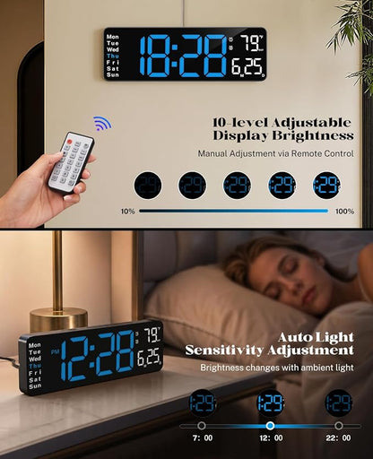 Digital Clock Large Display, 13" Large Wall Clock for Classroom | Big Led Wall Clocks with Remote Control,Date,Week,Alarm,Temp&DST for Bedroom,Living Room,Gym,Office,Garage