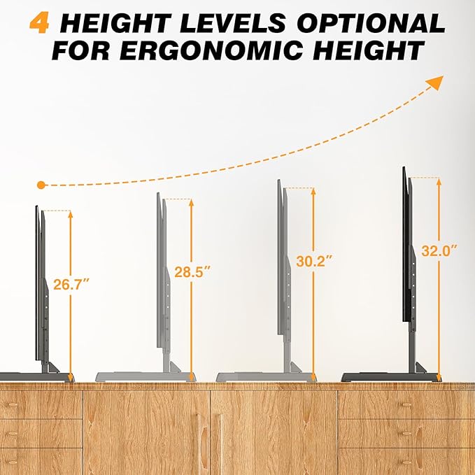 Universal TV Stand Mount for 24-80 inch Flat or Curved TVs, Height Adjustable