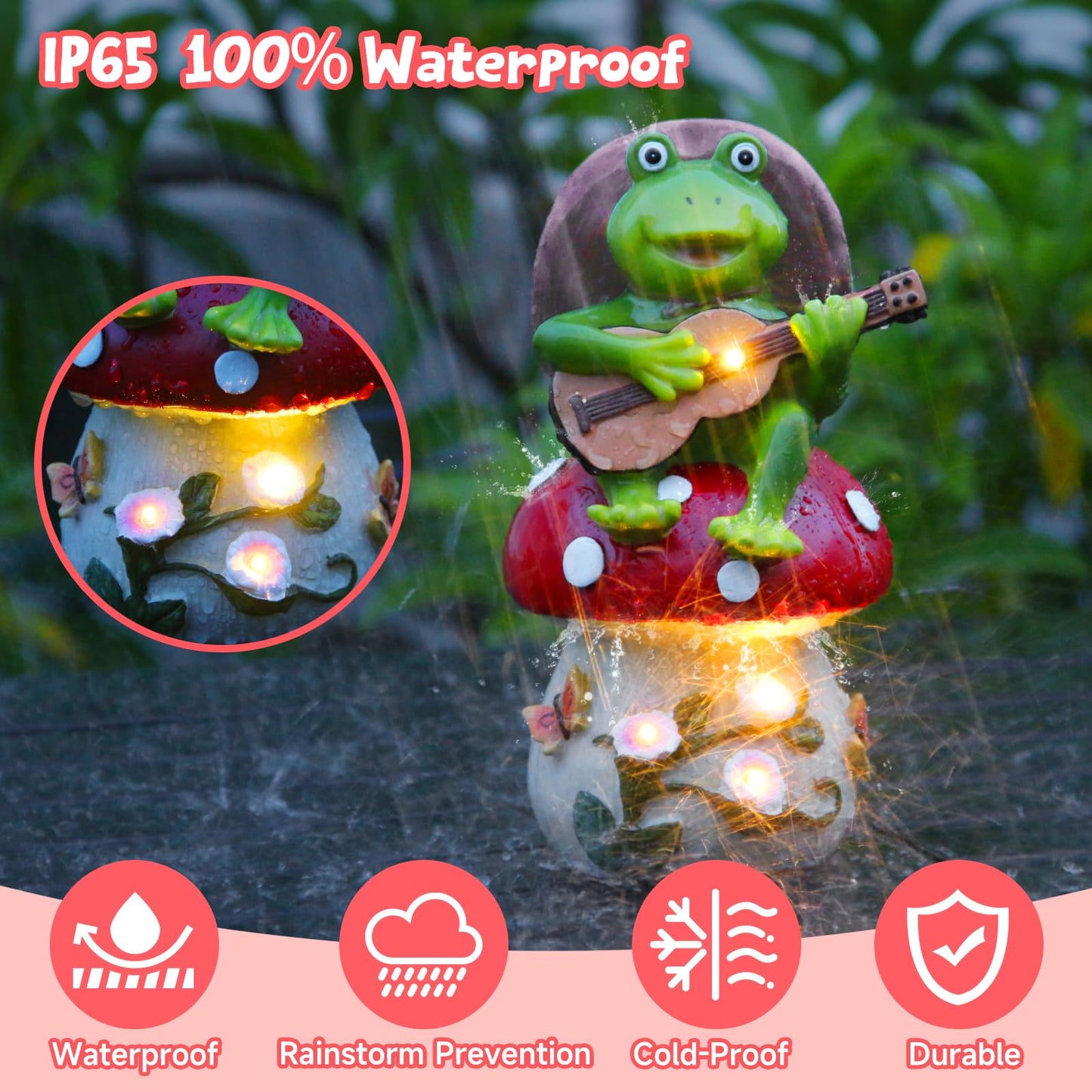ArtTerpnica Birthday Gifts for Women Frog and Mushroom Garden Statue,Home Halloween Decorations Outdoor Funny Solar Lights Garden Decor Art Housewarming, Patio,Yard,Lawn Ornament