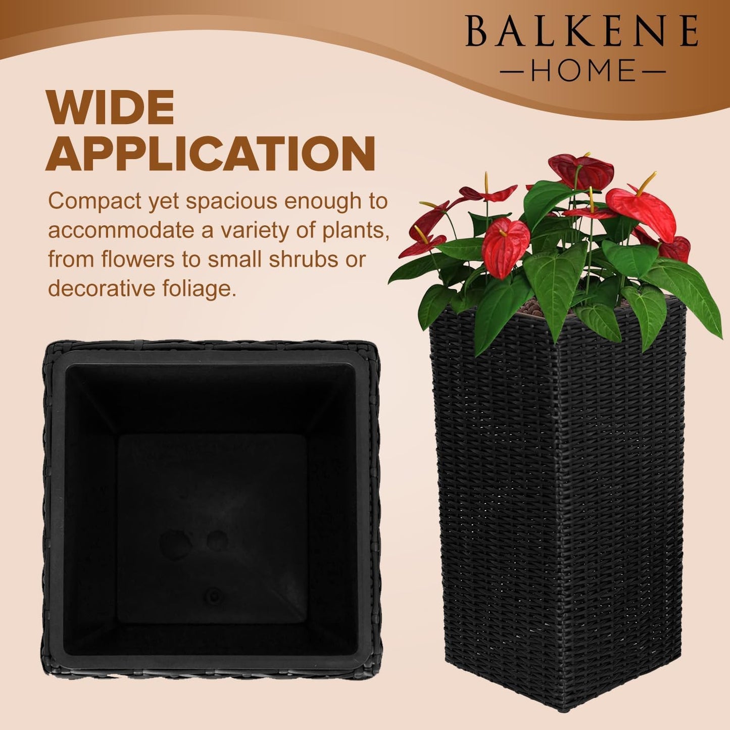 Set of 2 Tall Planters for Outdoor & Indoor Plants – 24" Large Plastic Flower Pots with Modern Tapered Design, Decorative Garden Planters for Porch, Patio, Balcony & Backyard Sierra, Black