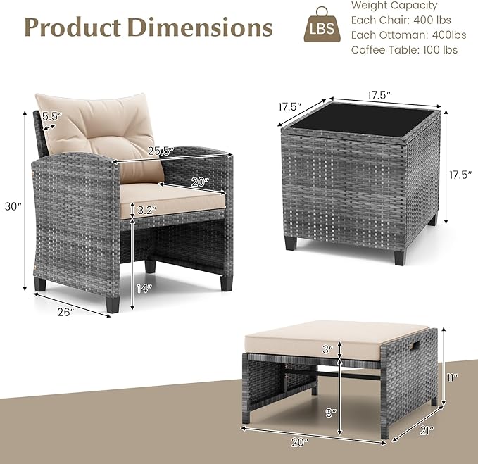 Tangkula 5 Pieces Patio Conversation Set, PE Wicker Rattan Outdoor Furniture Set