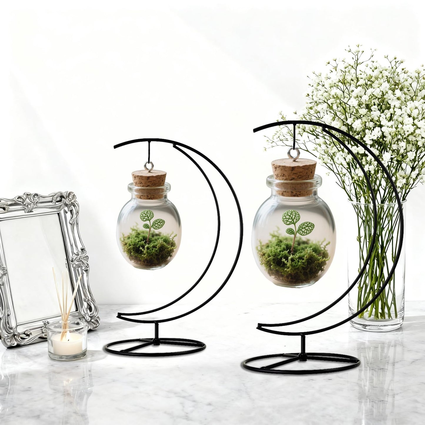 YY YEARCHY Ornament Display Stand Iron Pothook Stand for Hanging Globe Air Plant Terrarium, Witch Ball, Christmas Ornament and Home Wedding Decoration(10.63*4.88, 2PCS)