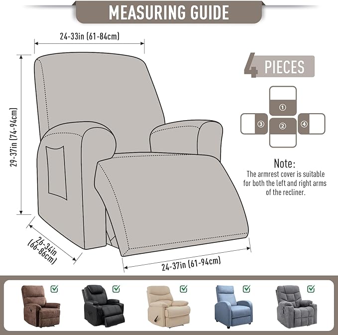 TAOCOCO Recliner Cover 4-Pieces, Recliner Stretch Sofa Slipcover, Recliner