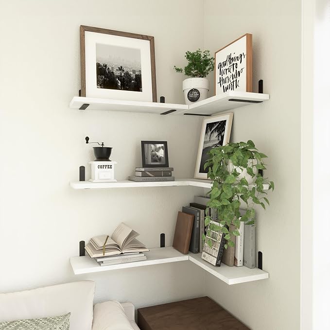 WOPITUES White Floating Shelves Set of 6, Wood