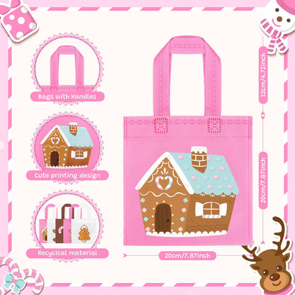 K KUMEED 20Pcs Christmas Party Favor Bags,Gingerbread Man Theme Party Gifts Bags Reusable Pink Candy House Birthday Party Bags with Handles for Girls Christmas Party Supplies Baby Shower
