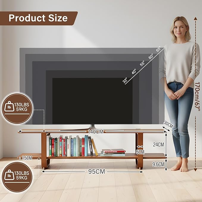 Tiita TV Stand with Storage for TVs up to 65'', Bamboo TV Console Entertainment